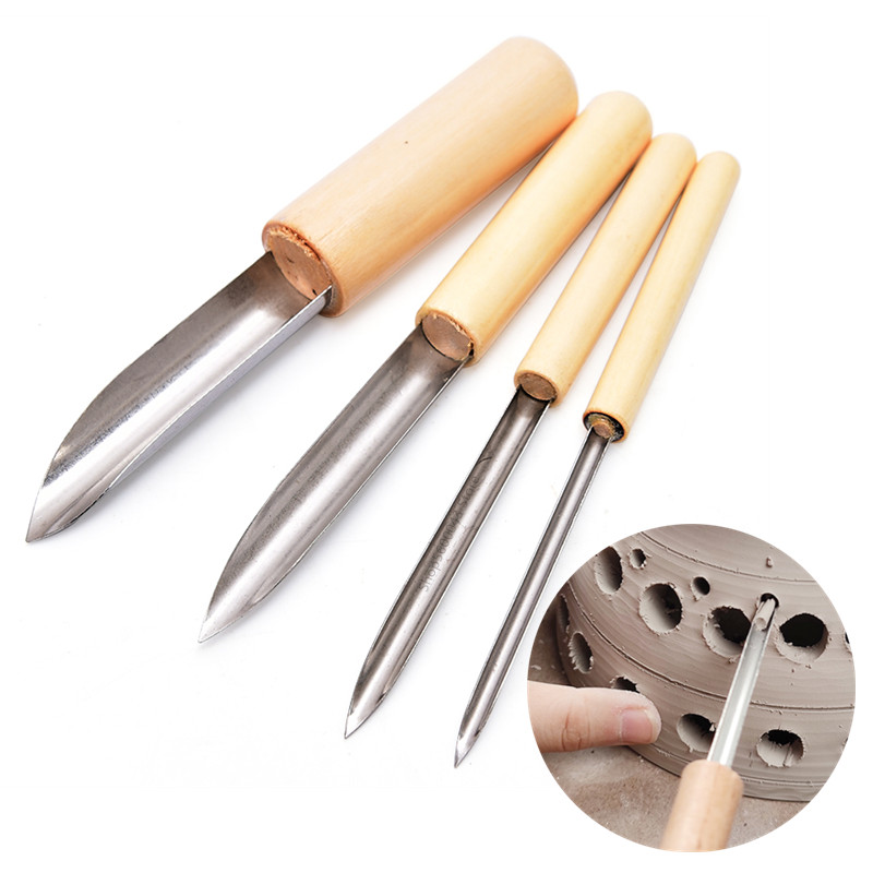 Wood Chisel Set - Töpferwerkzeug, Locher, 4 Teile/satz, Edelstahlkopf, Holzgriff,