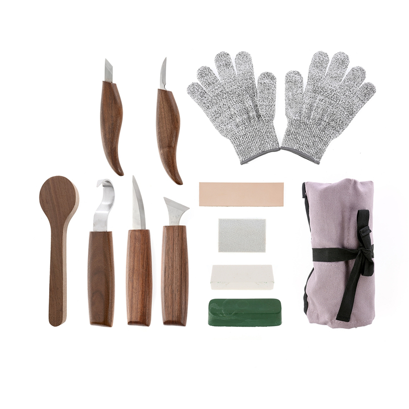 Wood Chisel Set - 12-teiliges Walnuss-Holzschnitzset aus Chrom-Vanadium-Stahl, Holzbearbeitungs-Handwerkzeug, Schnitzmeißel,