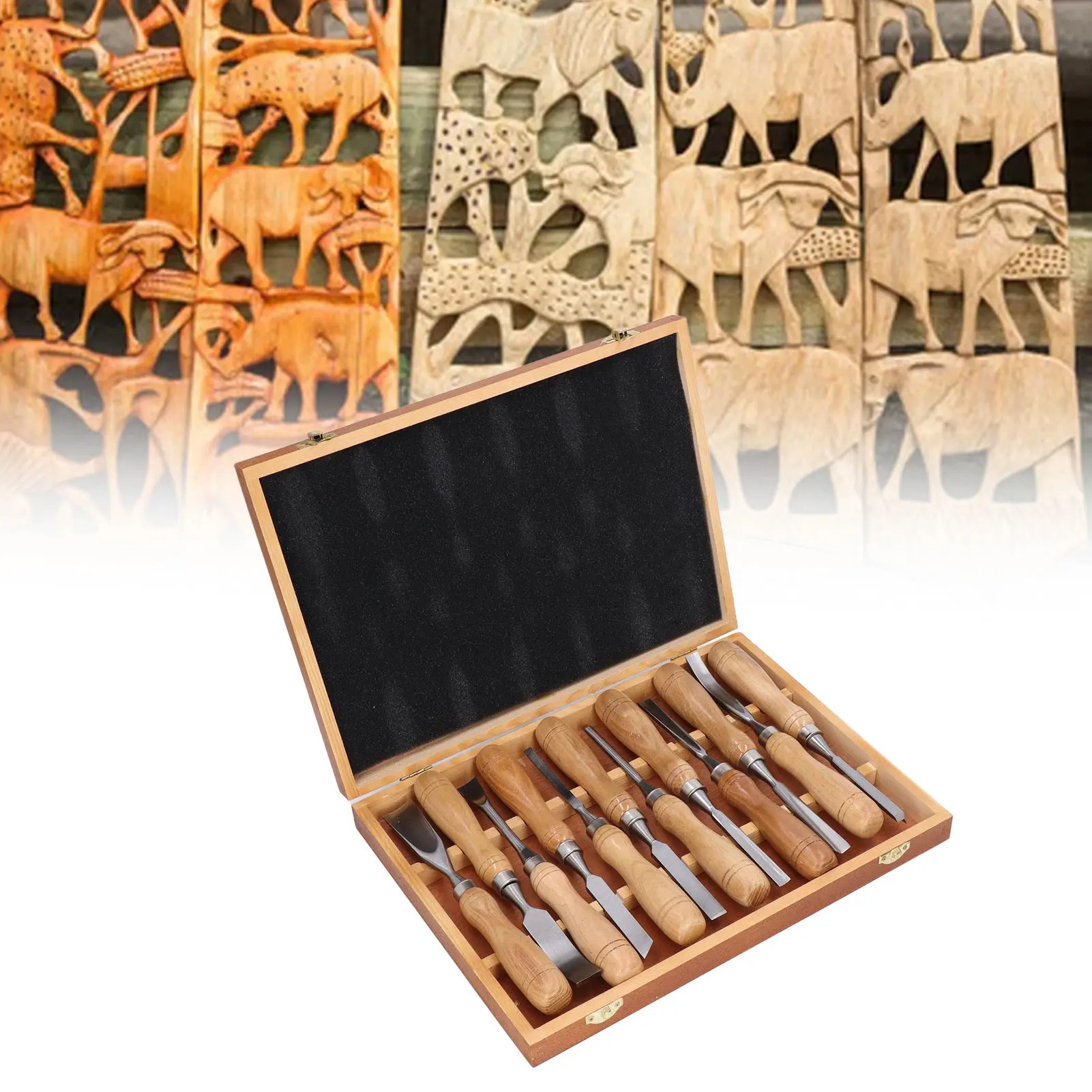 Wood Chisel Set - 12-teiliges Holzschnitzwerkzeug-Set, CRV-Klinge mit Holzgriff, Graviermeißel-Set