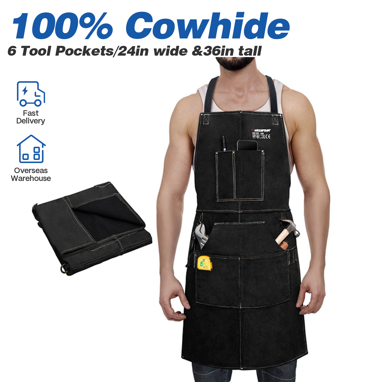 Woodworking Apron - ARCCAPTAIN Schweißarbeitsschürze aus Leder, hitzeflammenbeständig, Schmied-Schweißschürzen