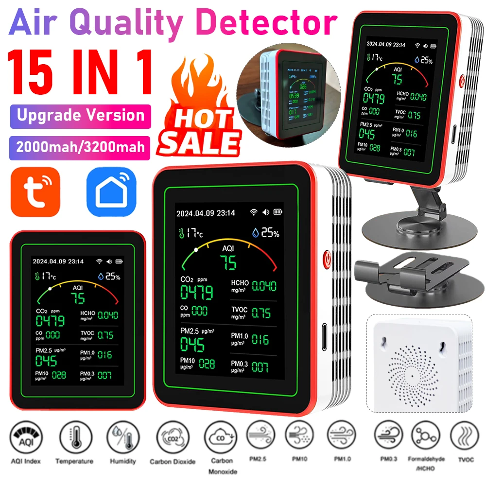Woodworking Apps - Tuya WiFi 15-in-1 Innenraum-Luftqualitätsmonitor TFT-Display Haushalt