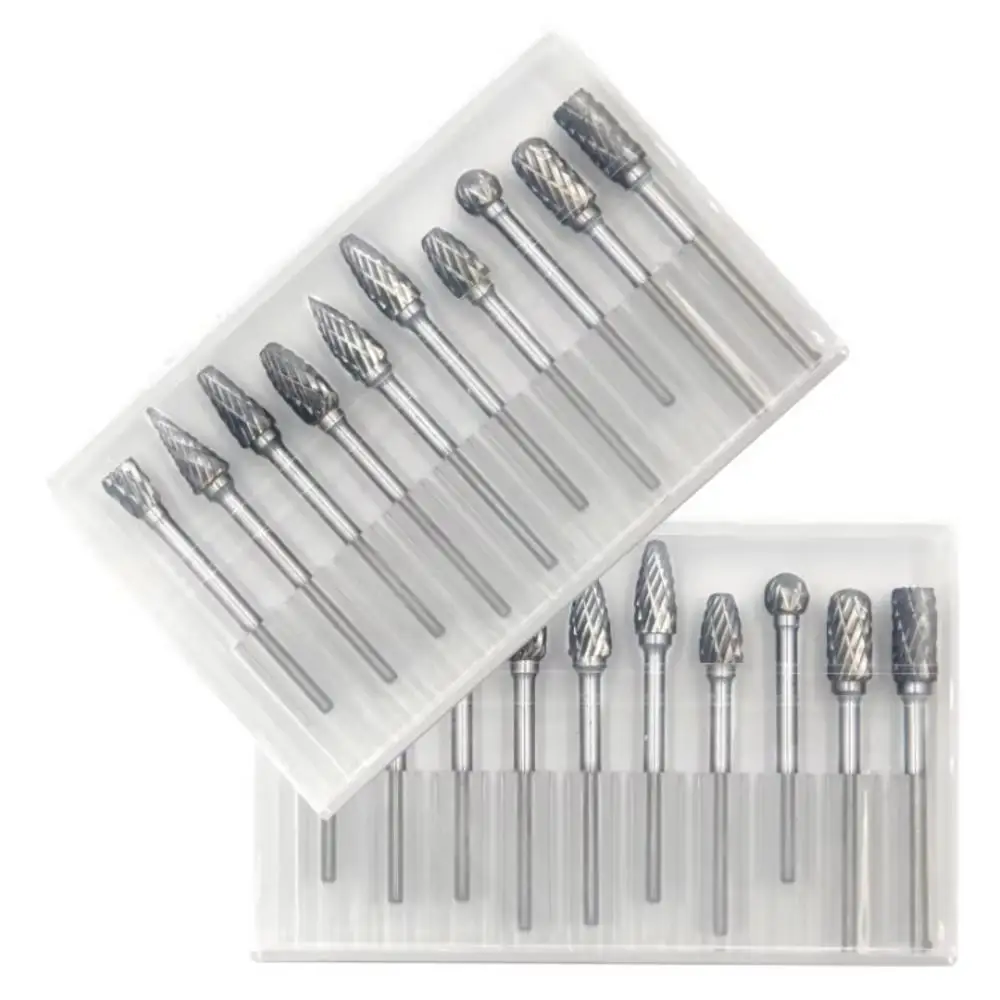 Wood Chisel Set - 10-teiliges Hartmetall-Fräser-Set mit 3mm Schaft, Doppelschnitt-Schleifaufsätze,