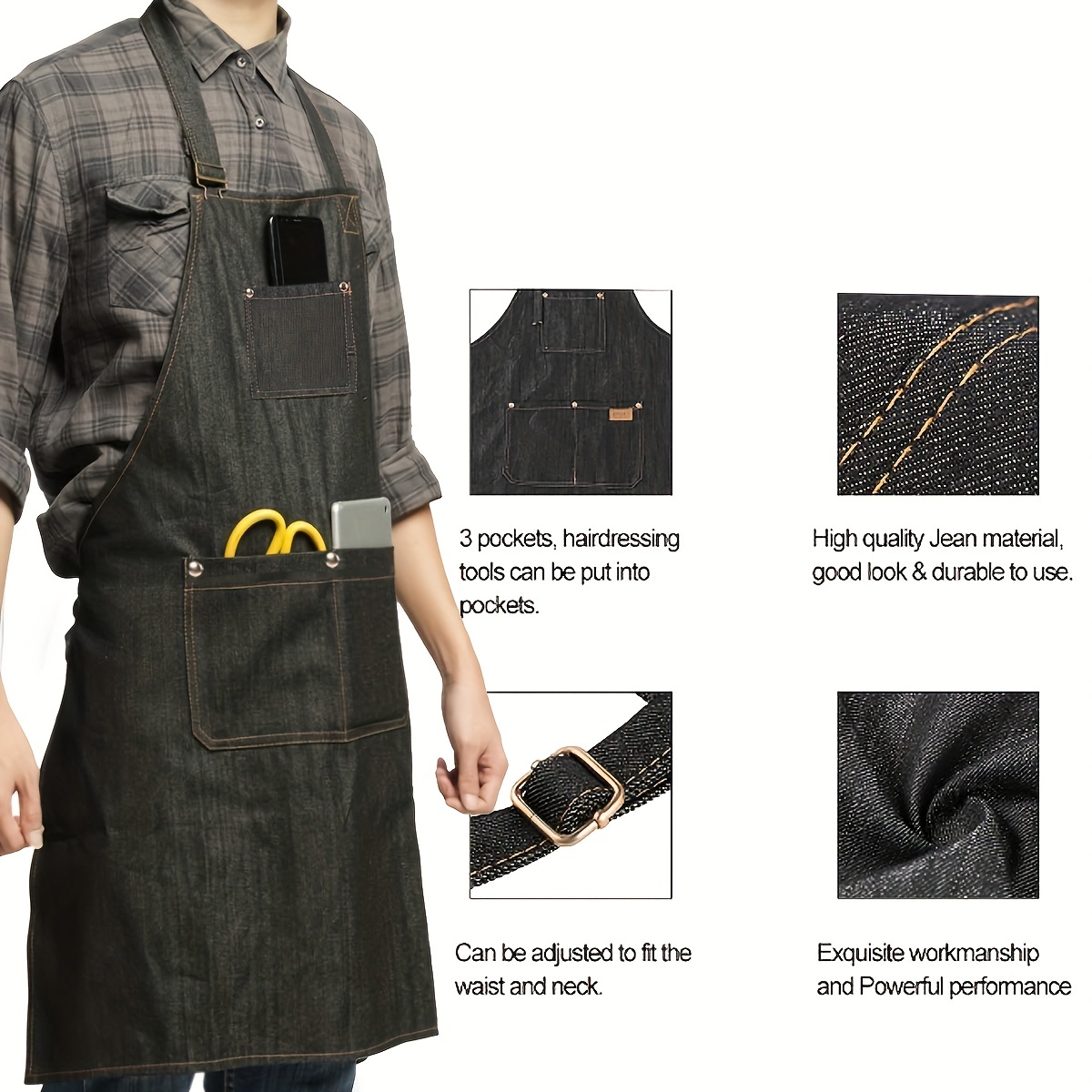 Woodworking Apron - Leichte Denim-Jeans-Werkzeugschürze mit Taschen, wasserdichte Schürze