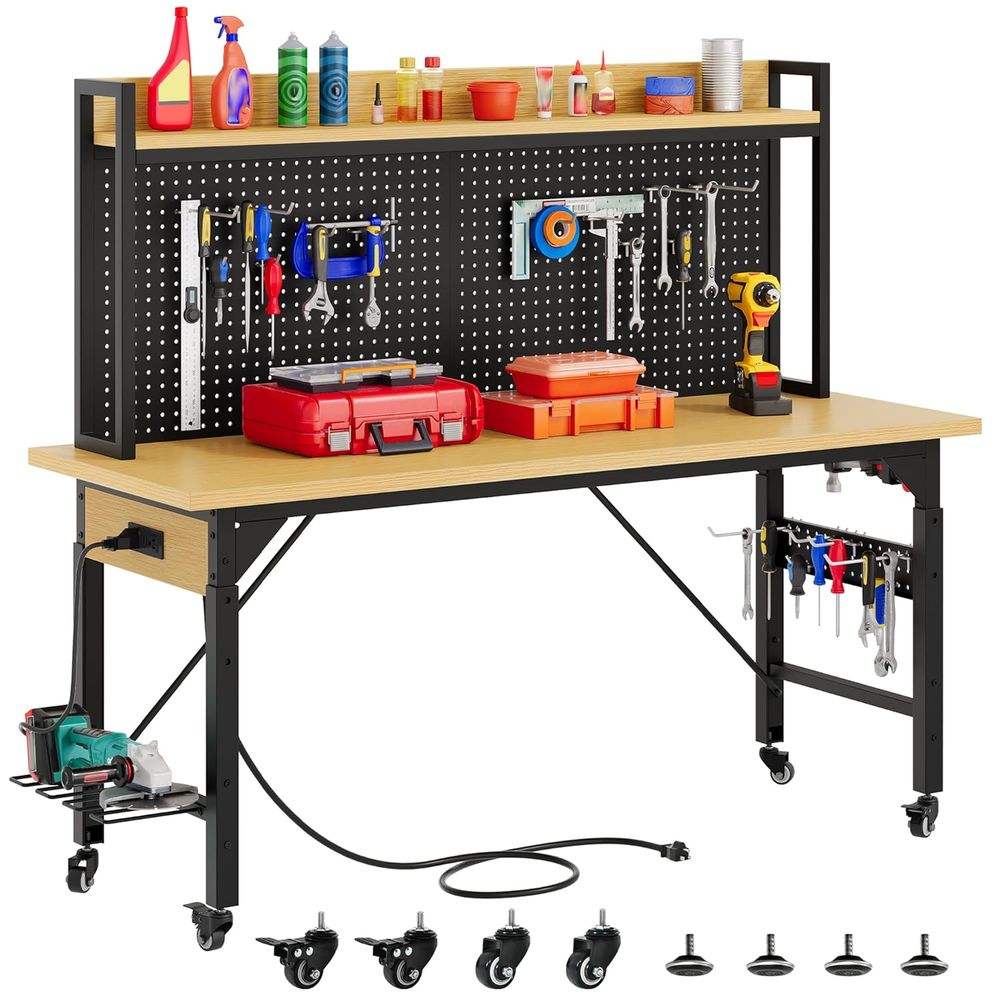 Workbench Woodworking - 60 Zoll Schwerlast-Werkbank mit Lochplatte &