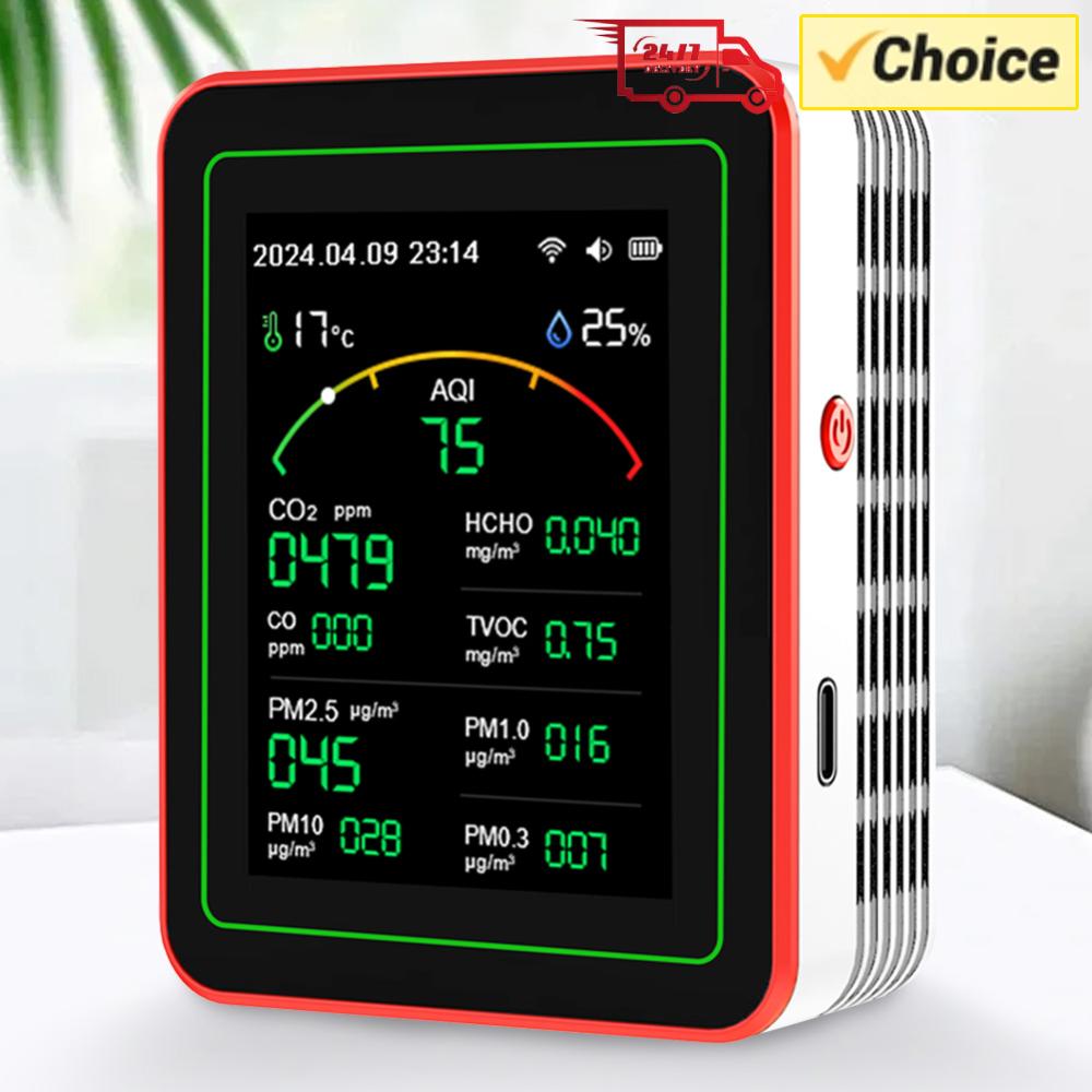 Woodworking Apps - WLAN 15-in-1 Raumluftqualitätsmonitor mit TFT-Display, Haushalts-CO-CO2-TVOC-HCHO-Tester,